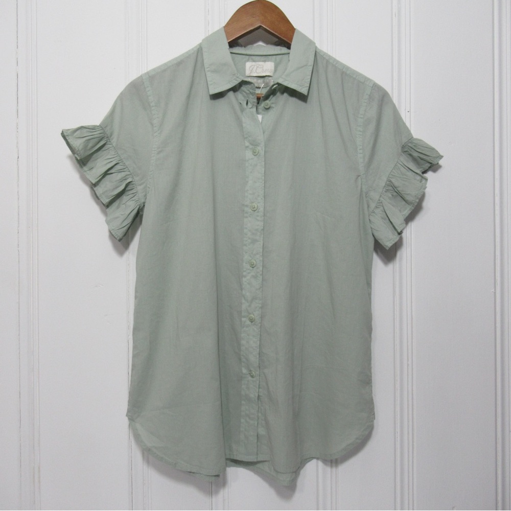J. Crew Classic-fit lightweight cotton poplin ruffle-sleeve Button Up shirt 4